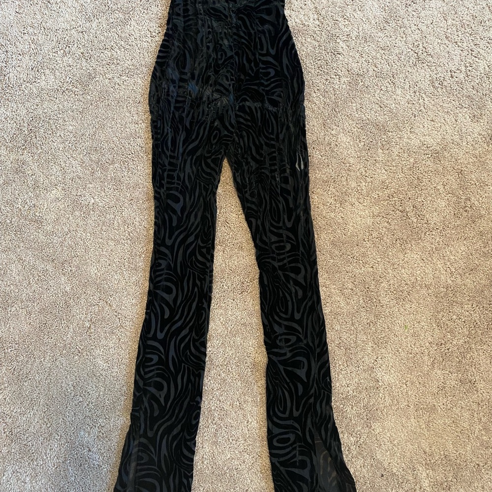 PrettyLittleThing Black Swirl Pattern Flare Pants